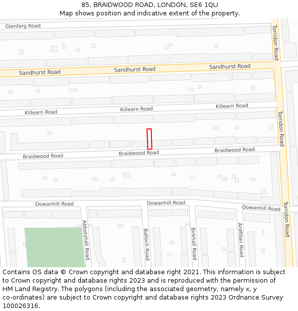 85, BRAIDWOOD ROAD, LONDON, SE6 1QU: Location map and indicative extent of plot
