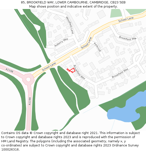 85, BROOKFIELD WAY, LOWER CAMBOURNE, CAMBRIDGE, CB23 5EB: Location map and indicative extent of plot