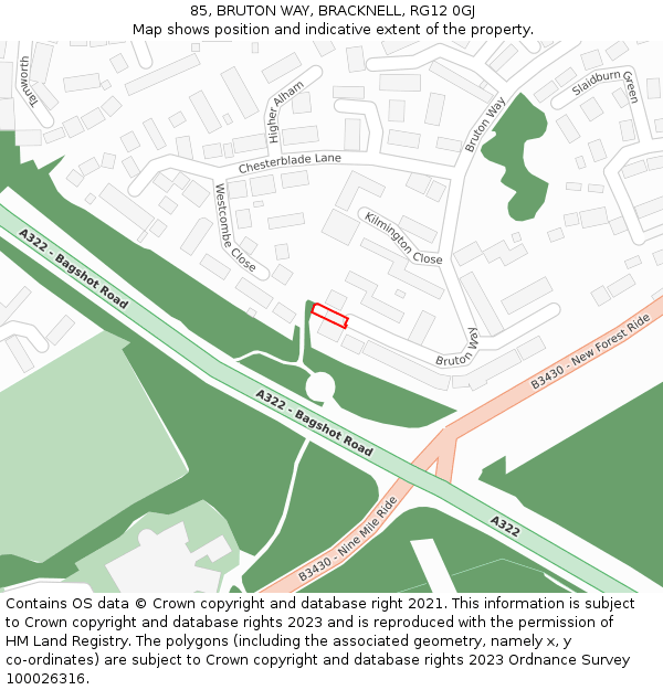 85, BRUTON WAY, BRACKNELL, RG12 0GJ: Location map and indicative extent of plot