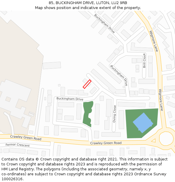 85, BUCKINGHAM DRIVE, LUTON, LU2 9RB: Location map and indicative extent of plot