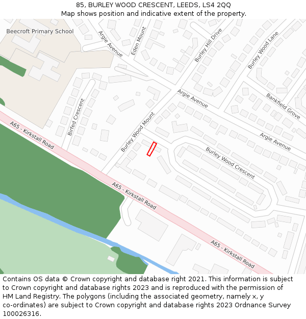 85, BURLEY WOOD CRESCENT, LEEDS, LS4 2QQ: Location map and indicative extent of plot