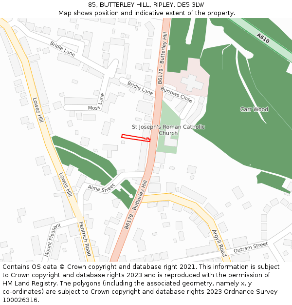 85, BUTTERLEY HILL, RIPLEY, DE5 3LW: Location map and indicative extent of plot
