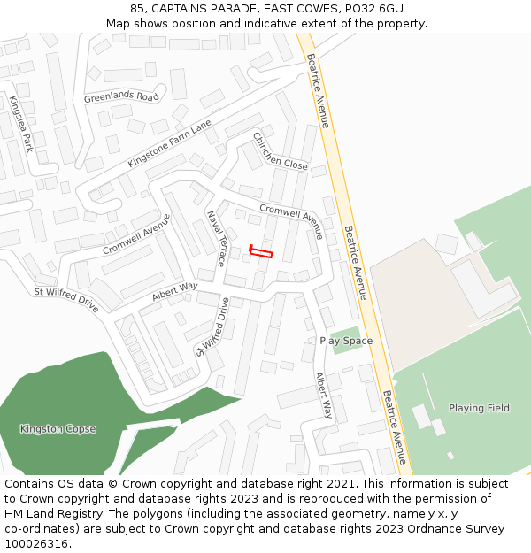 85, CAPTAINS PARADE, EAST COWES, PO32 6GU: Location map and indicative extent of plot