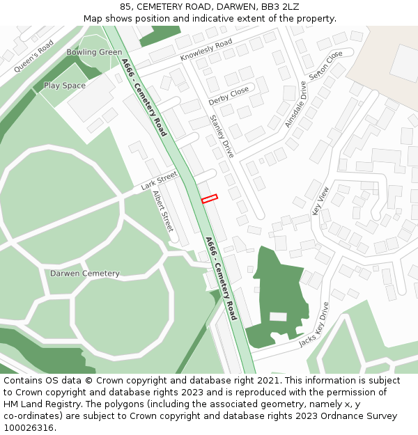 85, CEMETERY ROAD, DARWEN, BB3 2LZ: Location map and indicative extent of plot