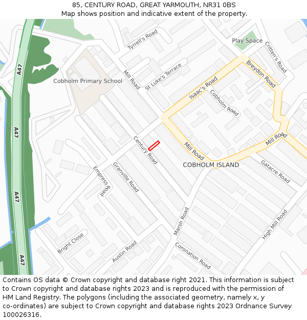 85, CENTURY ROAD, GREAT YARMOUTH, NR31 0BS: Location map and indicative extent of plot