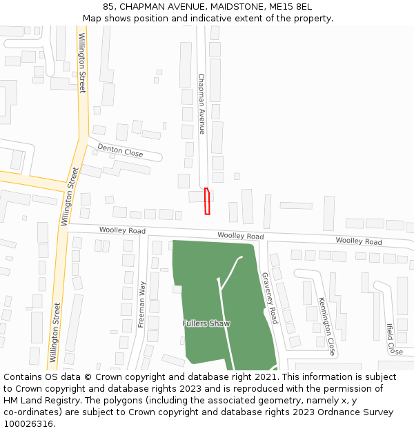85, CHAPMAN AVENUE, MAIDSTONE, ME15 8EL: Location map and indicative extent of plot