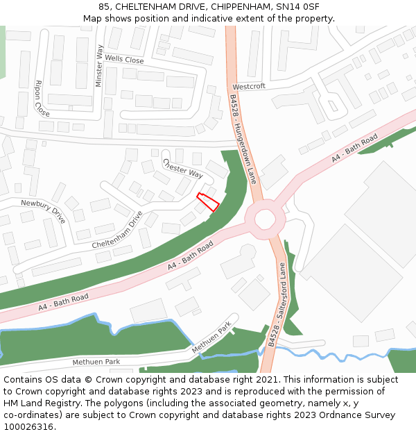 85, CHELTENHAM DRIVE, CHIPPENHAM, SN14 0SF: Location map and indicative extent of plot