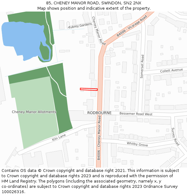 85, CHENEY MANOR ROAD, SWINDON, SN2 2NX: Location map and indicative extent of plot