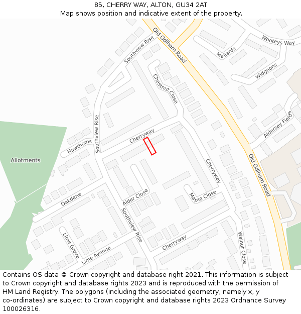 85, CHERRY WAY, ALTON, GU34 2AT: Location map and indicative extent of plot