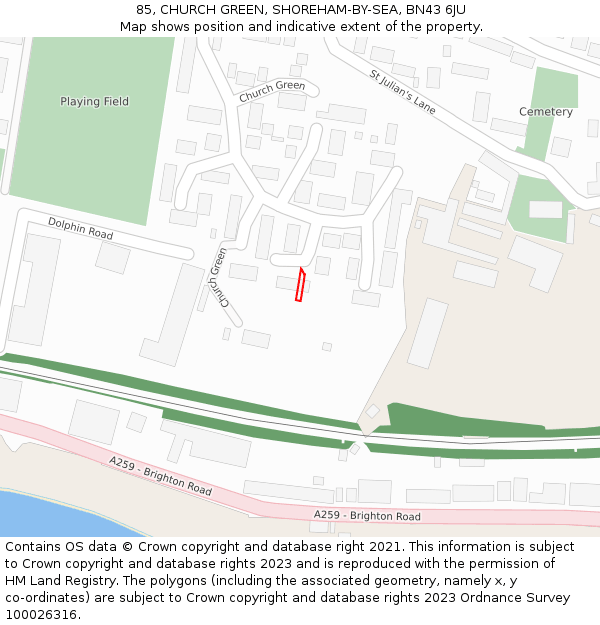 85, CHURCH GREEN, SHOREHAM-BY-SEA, BN43 6JU: Location map and indicative extent of plot