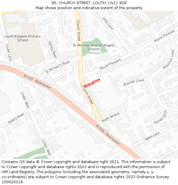 85, CHURCH STREET, LOUTH, LN11 9DE: Location map and indicative extent of plot