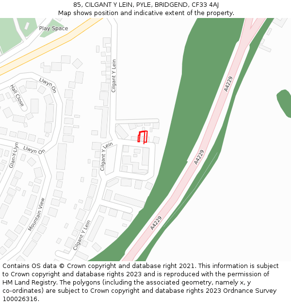 85, CILGANT Y LEIN, PYLE, BRIDGEND, CF33 4AJ: Location map and indicative extent of plot