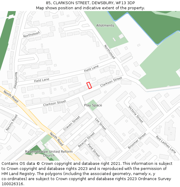 85, CLARKSON STREET, DEWSBURY, WF13 3DP: Location map and indicative extent of plot