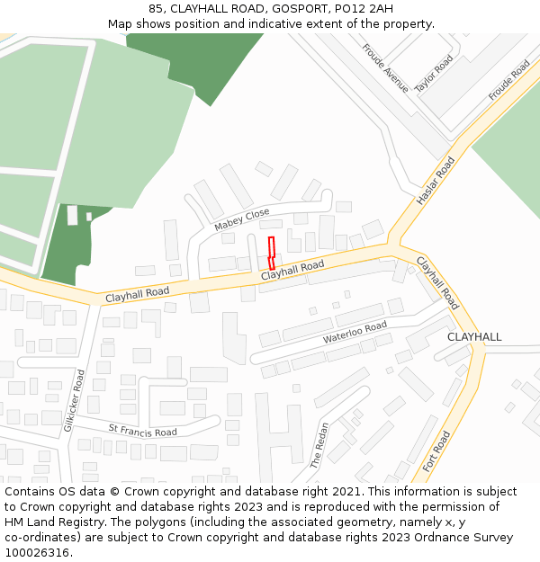 85, CLAYHALL ROAD, GOSPORT, PO12 2AH: Location map and indicative extent of plot