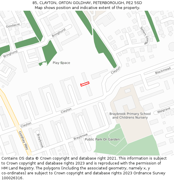 85, CLAYTON, ORTON GOLDHAY, PETERBOROUGH, PE2 5SD: Location map and indicative extent of plot