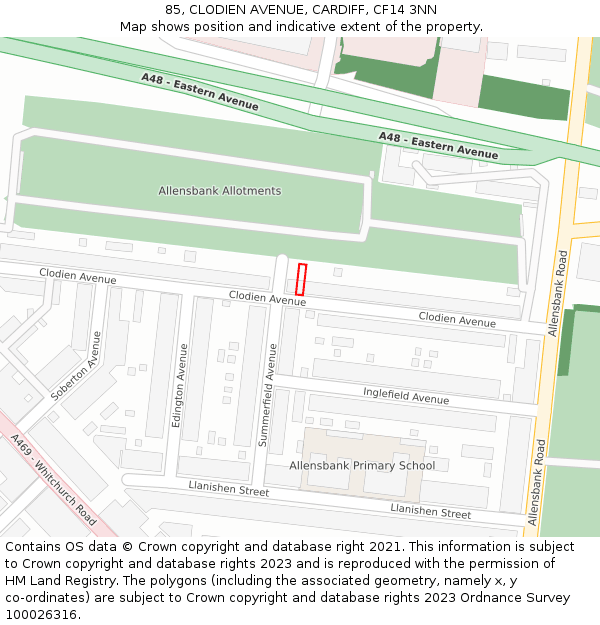 85, CLODIEN AVENUE, CARDIFF, CF14 3NN: Location map and indicative extent of plot