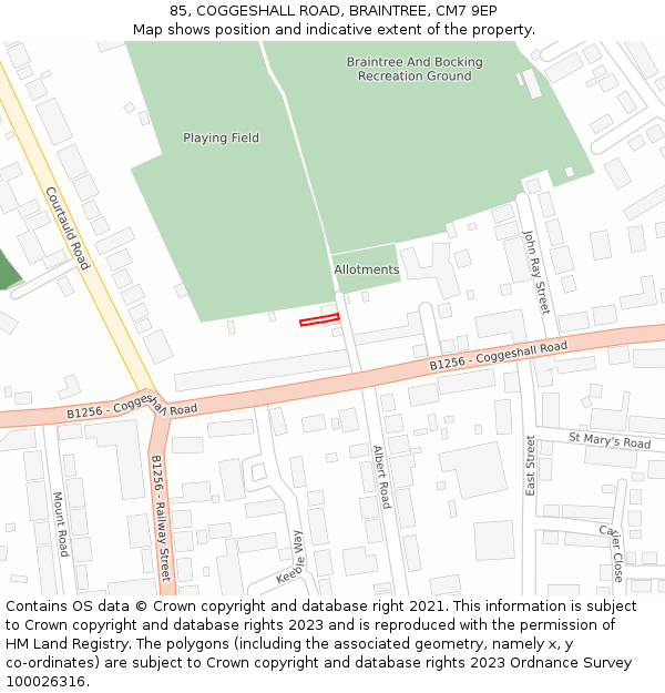 85, COGGESHALL ROAD, BRAINTREE, CM7 9EP: Location map and indicative extent of plot