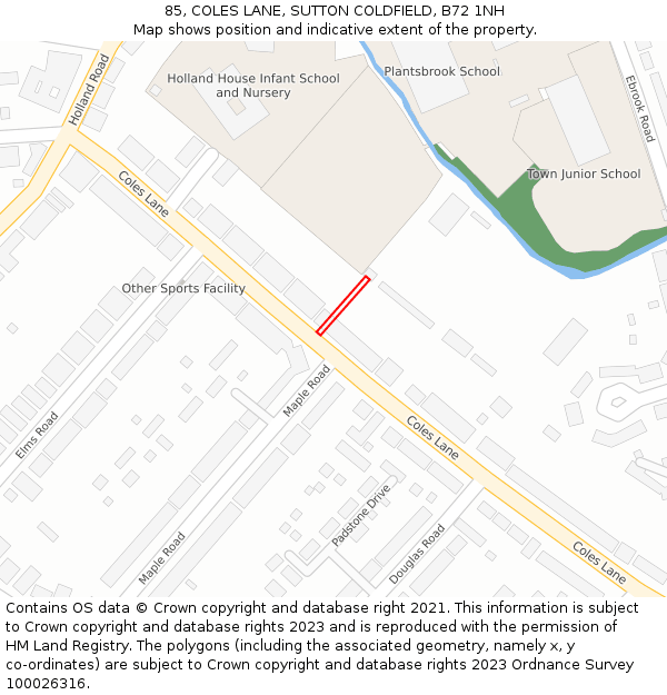 85, COLES LANE, SUTTON COLDFIELD, B72 1NH: Location map and indicative extent of plot
