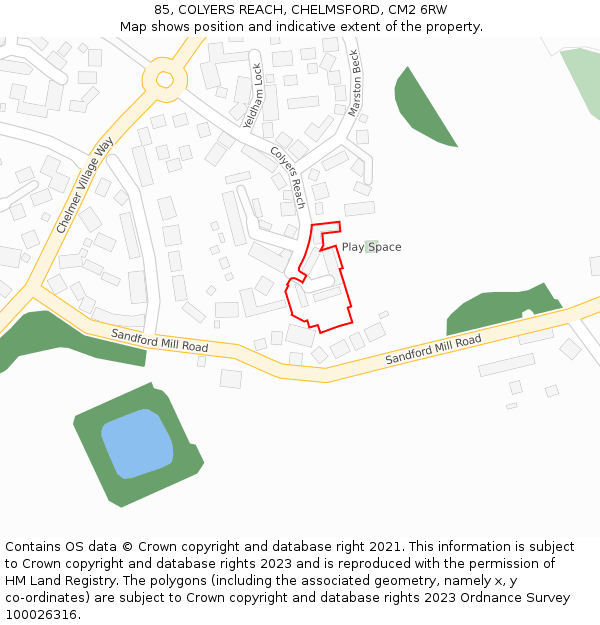 85, COLYERS REACH, CHELMSFORD, CM2 6RW: Location map and indicative extent of plot
