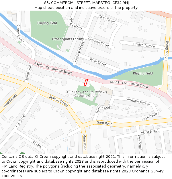 85, COMMERCIAL STREET, MAESTEG, CF34 9HJ: Location map and indicative extent of plot