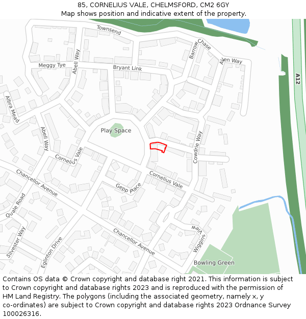 85, CORNELIUS VALE, CHELMSFORD, CM2 6GY: Location map and indicative extent of plot