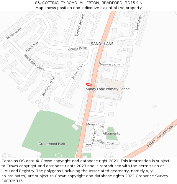 85, COTTINGLEY ROAD, ALLERTON, BRADFORD, BD15 9JN: Location map and indicative extent of plot