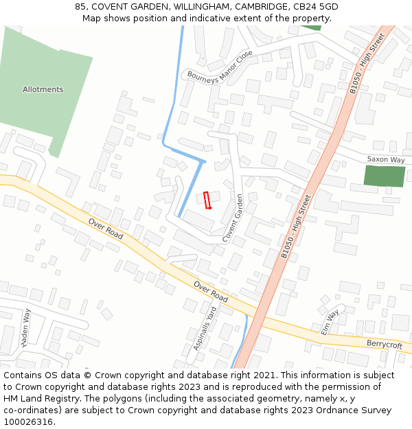 85, COVENT GARDEN, WILLINGHAM, CAMBRIDGE, CB24 5GD: Location map and indicative extent of plot