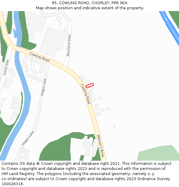 85, COWLING ROAD, CHORLEY, PR6 9EA: Location map and indicative extent of plot