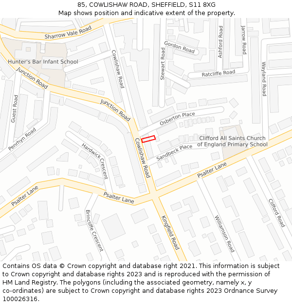 85, COWLISHAW ROAD, SHEFFIELD, S11 8XG: Location map and indicative extent of plot