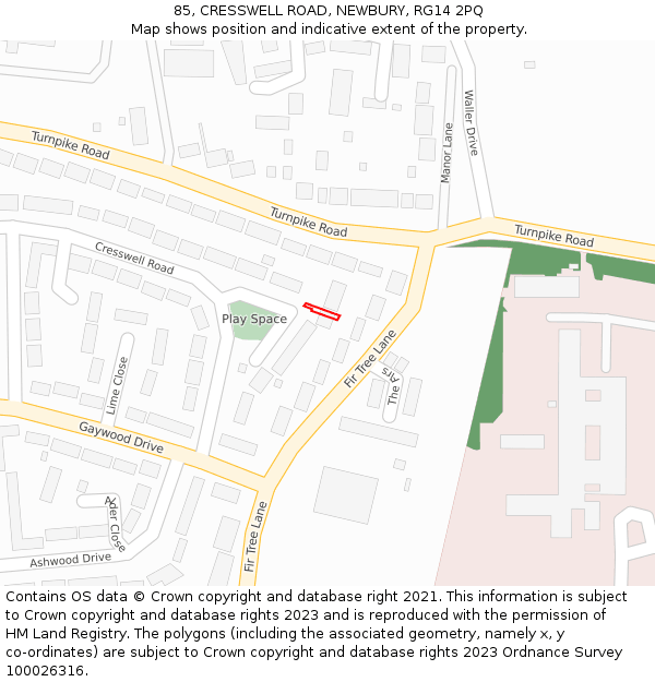 85, CRESSWELL ROAD, NEWBURY, RG14 2PQ: Location map and indicative extent of plot