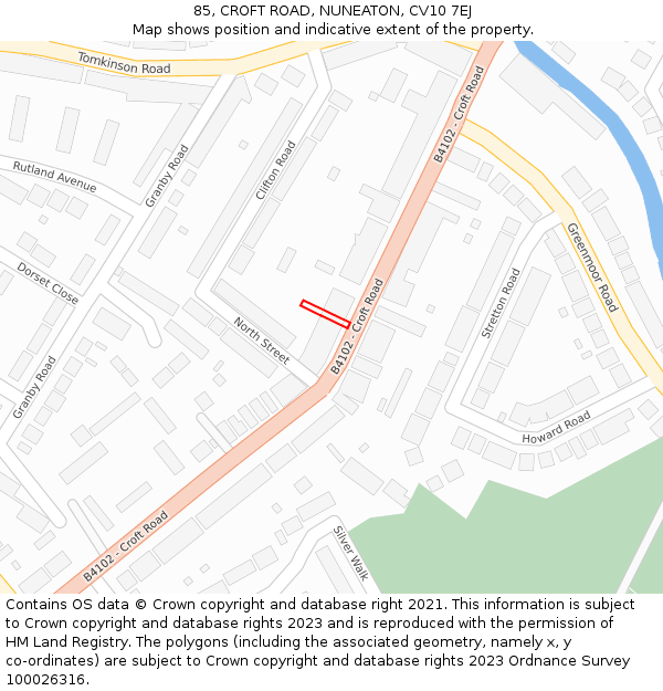 85, CROFT ROAD, NUNEATON, CV10 7EJ: Location map and indicative extent of plot