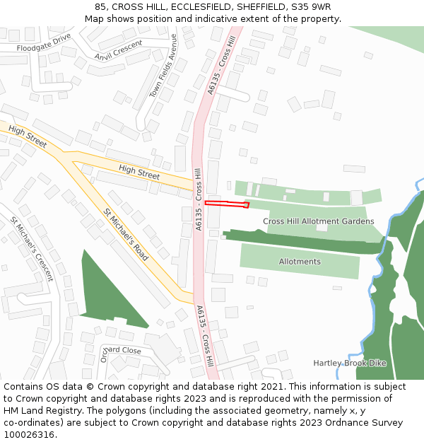 85, CROSS HILL, ECCLESFIELD, SHEFFIELD, S35 9WR: Location map and indicative extent of plot