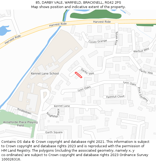 85, DARBY VALE, WARFIELD, BRACKNELL, RG42 2PS: Location map and indicative extent of plot