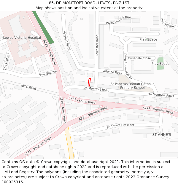 85, DE MONTFORT ROAD, LEWES, BN7 1ST: Location map and indicative extent of plot