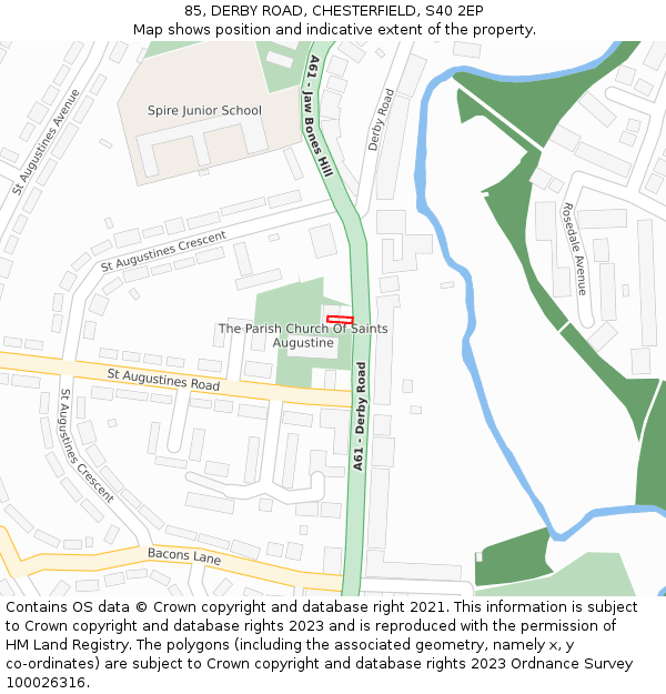 85, DERBY ROAD, CHESTERFIELD, S40 2EP: Location map and indicative extent of plot