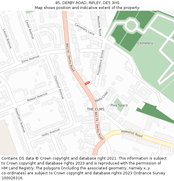85, DERBY ROAD, RIPLEY, DE5 3HS: Location map and indicative extent of plot