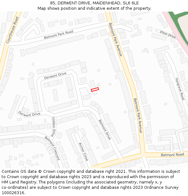 85, DERWENT DRIVE, MAIDENHEAD, SL6 6LE: Location map and indicative extent of plot