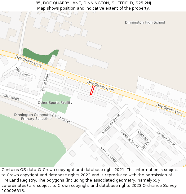 85, DOE QUARRY LANE, DINNINGTON, SHEFFIELD, S25 2NJ: Location map and indicative extent of plot
