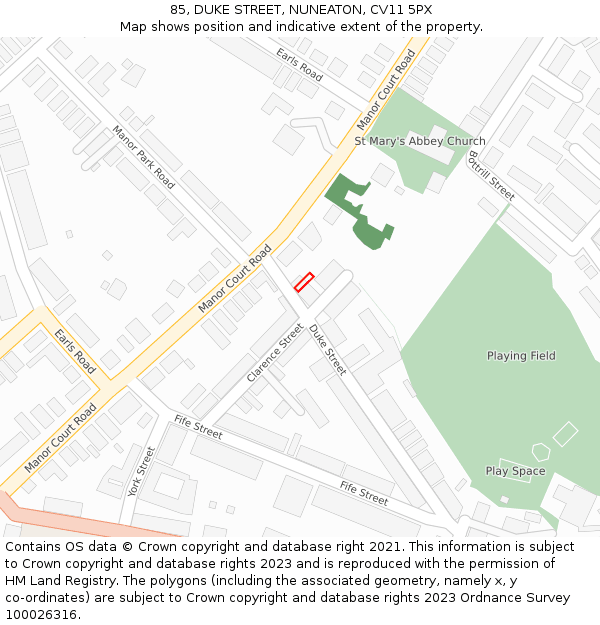 85, DUKE STREET, NUNEATON, CV11 5PX: Location map and indicative extent of plot