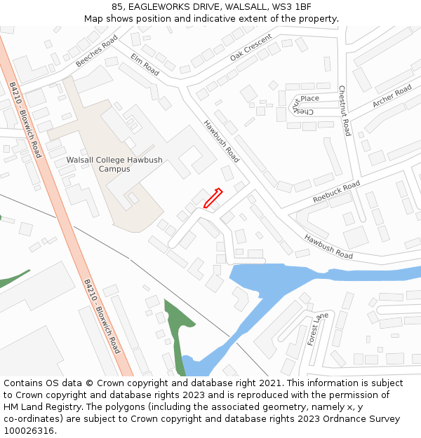 85, EAGLEWORKS DRIVE, WALSALL, WS3 1BF: Location map and indicative extent of plot