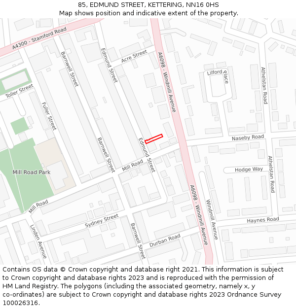 85, EDMUND STREET, KETTERING, NN16 0HS: Location map and indicative extent of plot