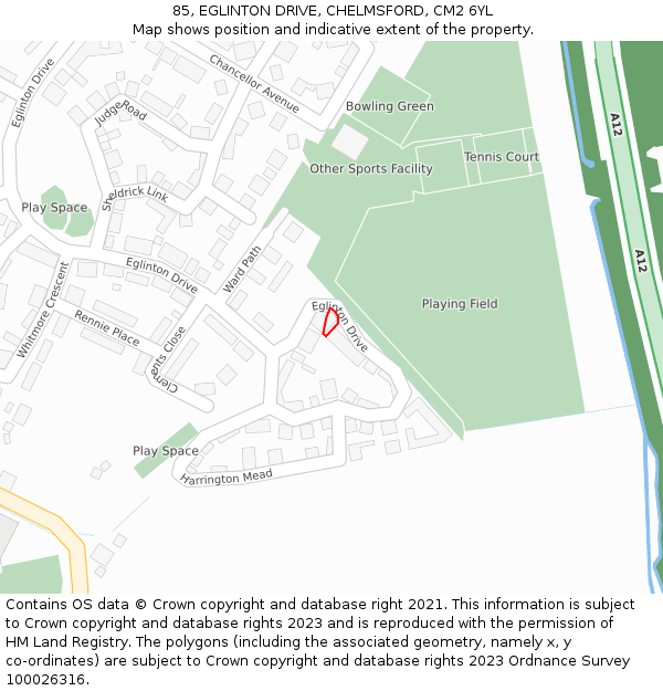85, EGLINTON DRIVE, CHELMSFORD, CM2 6YL: Location map and indicative extent of plot