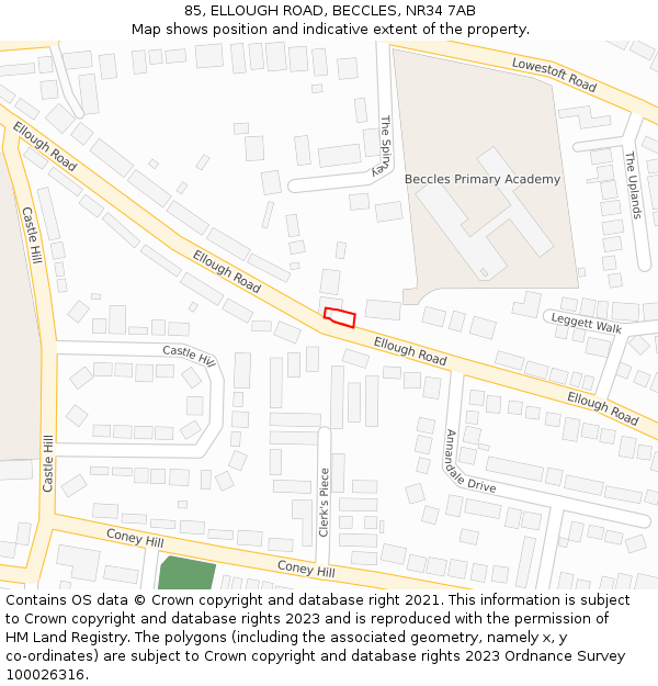 85, ELLOUGH ROAD, BECCLES, NR34 7AB: Location map and indicative extent of plot