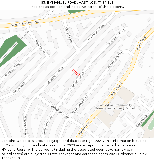 85, EMMANUEL ROAD, HASTINGS, TN34 3LE: Location map and indicative extent of plot
