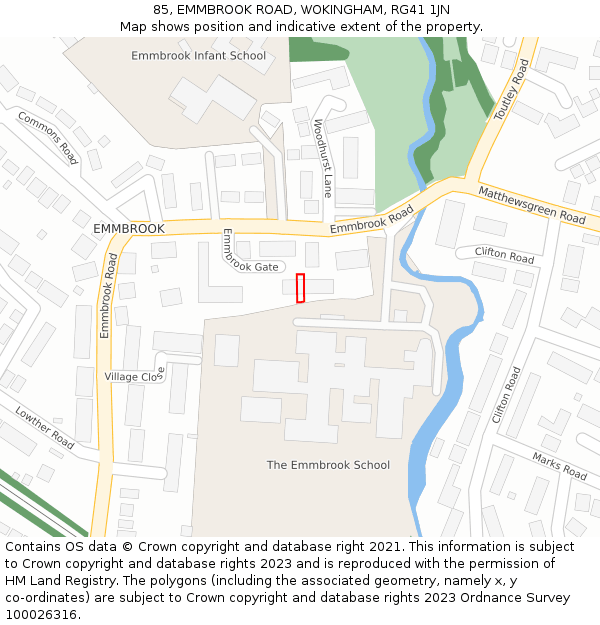 85, EMMBROOK ROAD, WOKINGHAM, RG41 1JN: Location map and indicative extent of plot