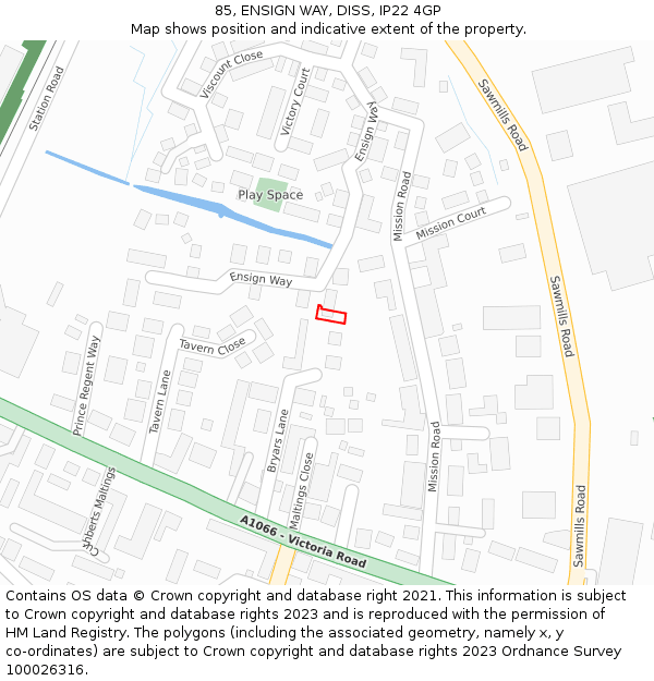 85, ENSIGN WAY, DISS, IP22 4GP: Location map and indicative extent of plot
