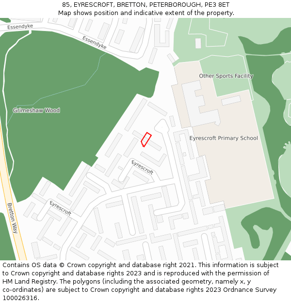 85, EYRESCROFT, BRETTON, PETERBOROUGH, PE3 8ET: Location map and indicative extent of plot