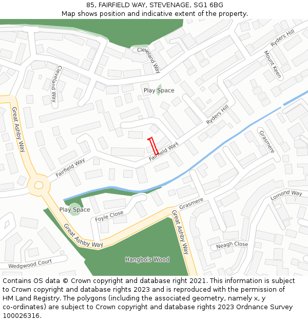 85, FAIRFIELD WAY, STEVENAGE, SG1 6BG: Location map and indicative extent of plot