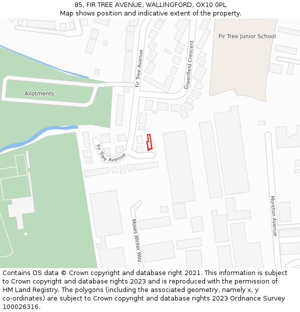 85, FIR TREE AVENUE, WALLINGFORD, OX10 0PL: Location map and indicative extent of plot