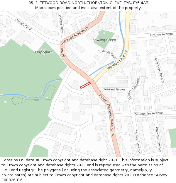 85, FLEETWOOD ROAD NORTH, THORNTON-CLEVELEYS, FY5 4AB: Location map and indicative extent of plot